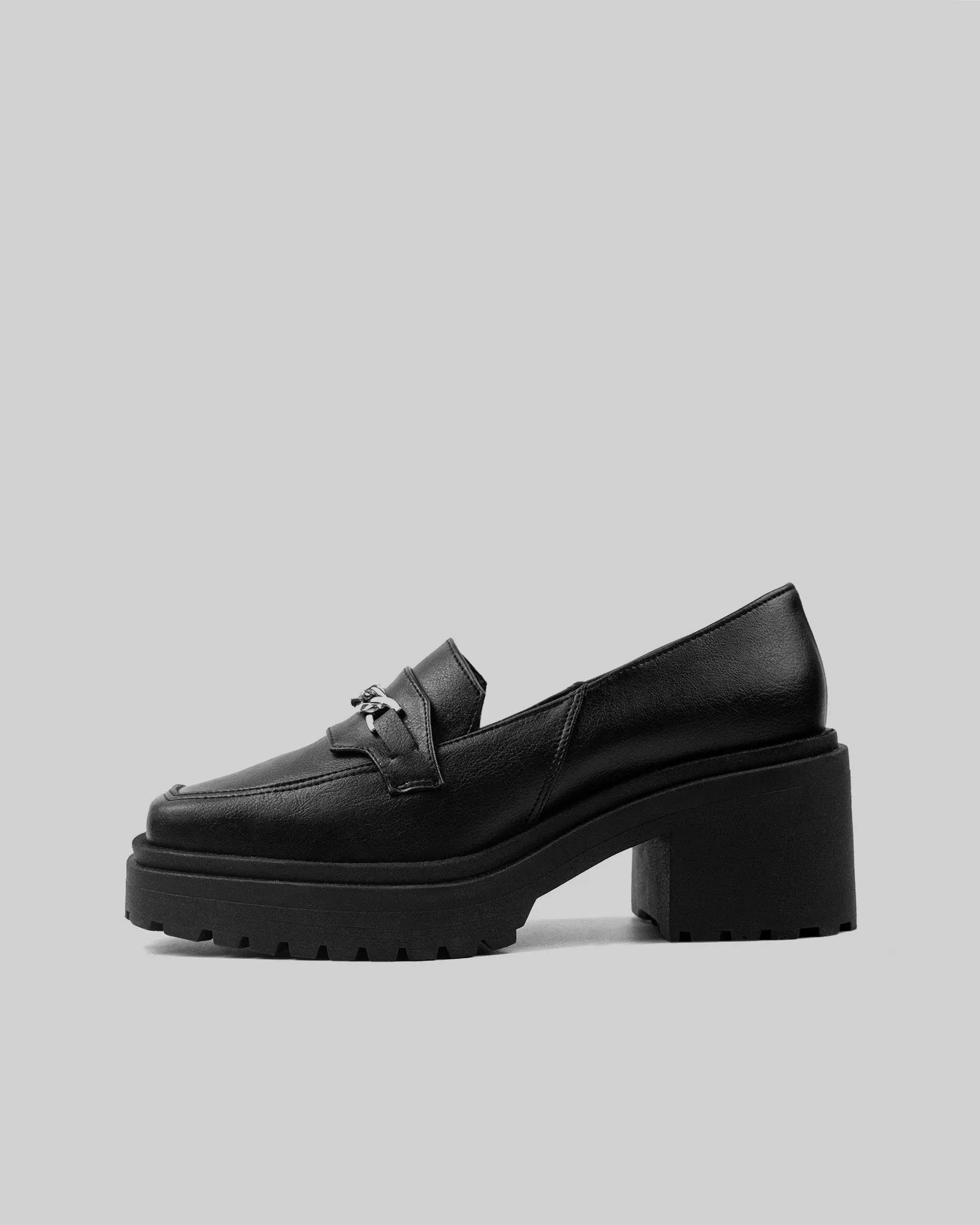 Squared Chunky Loafers Black Vegan Women's Loafers Shoes