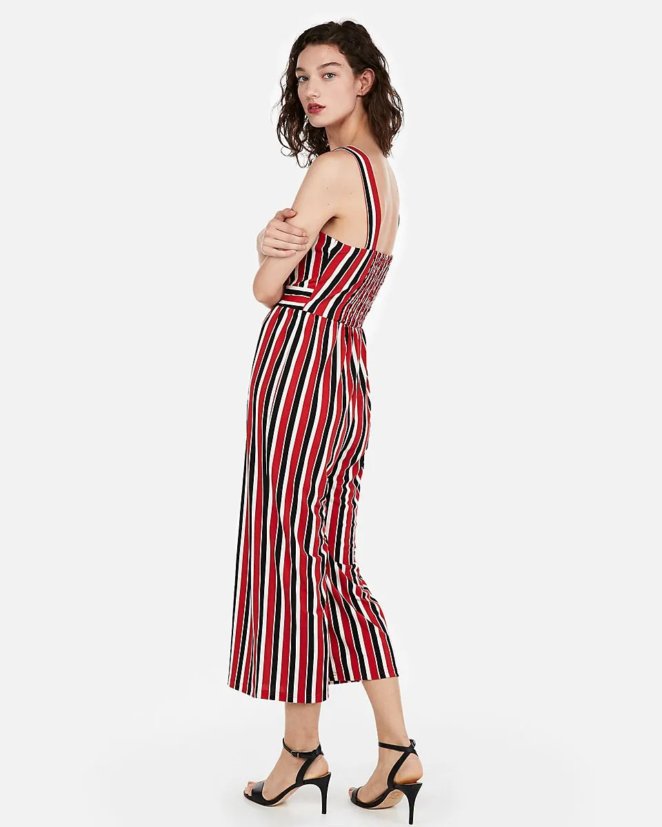 Stripe Square Neck Jumpsuit in Red Stripe