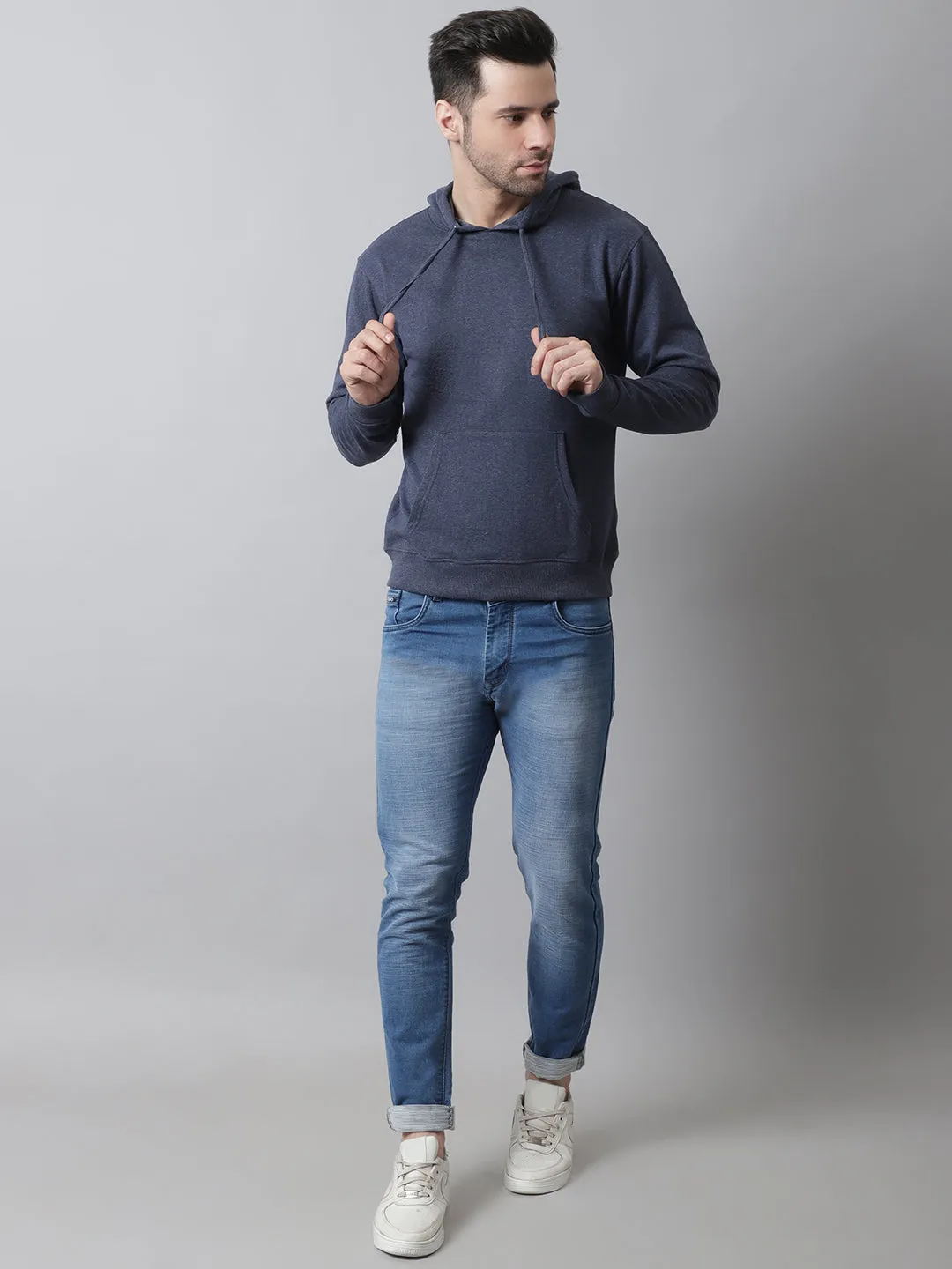 Style Quotient Men Navy Blue Hooded Sweatshirt