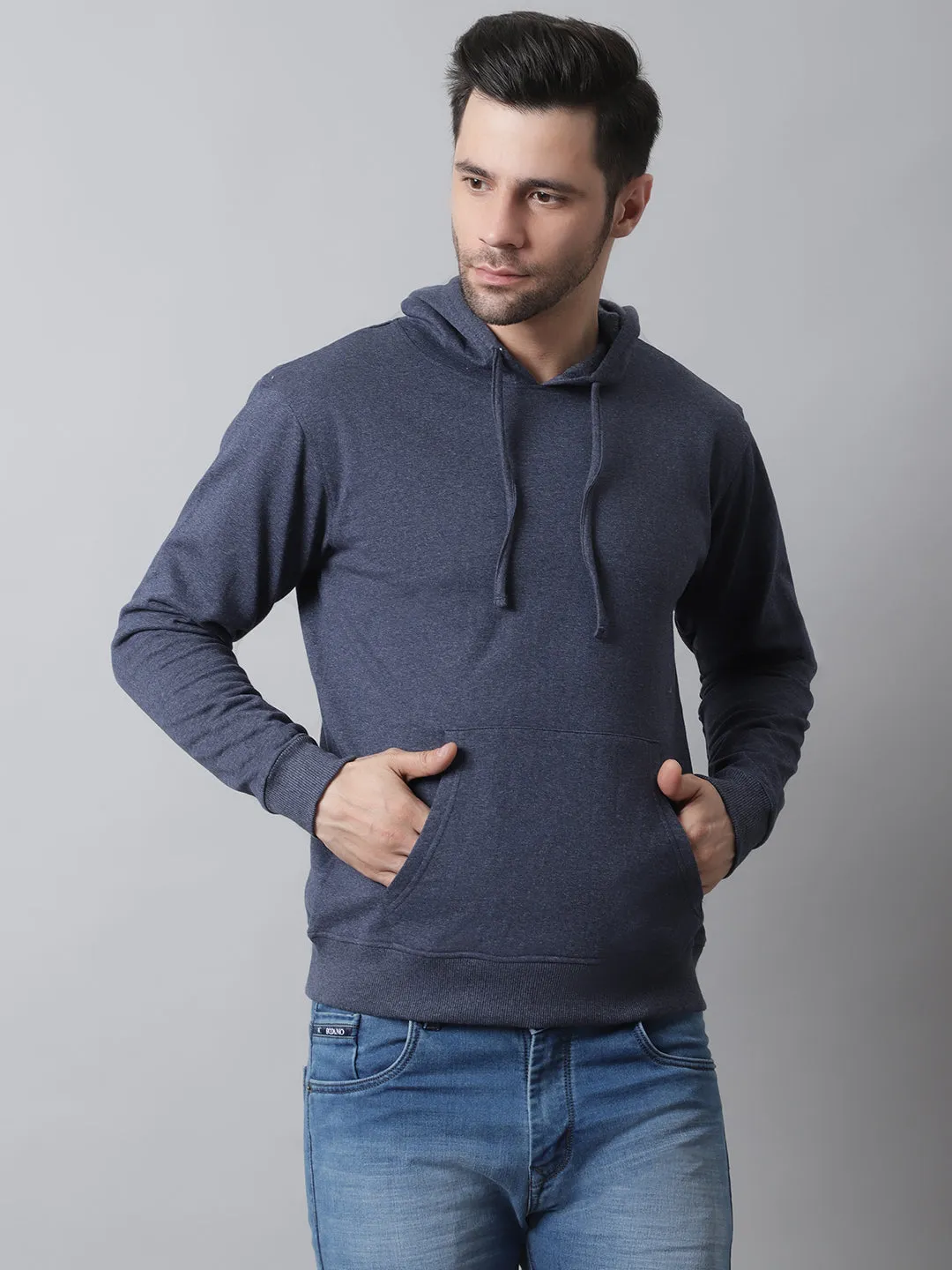 Style Quotient Men Navy Blue Hooded Sweatshirt