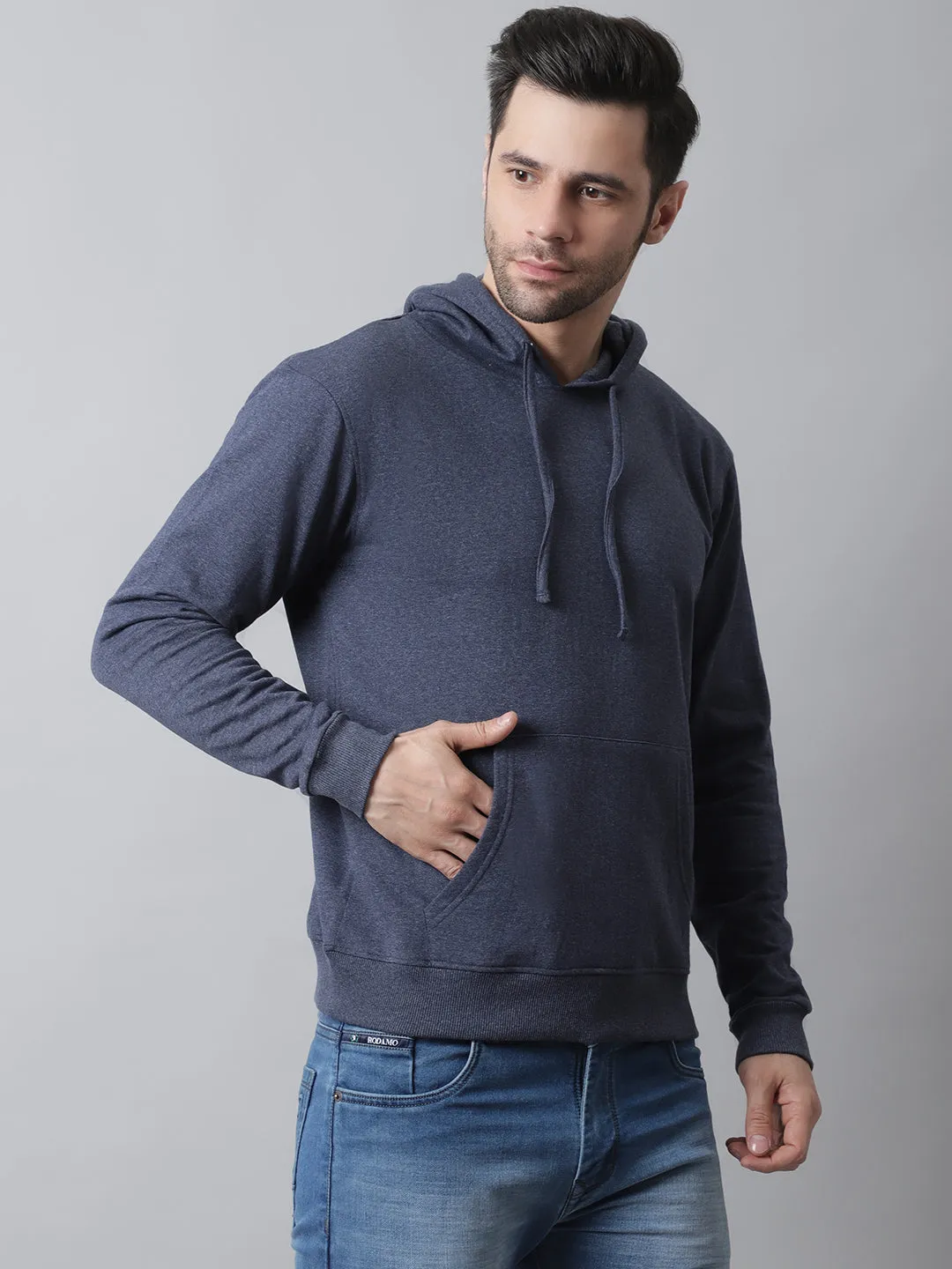 Style Quotient Men Navy Blue Hooded Sweatshirt