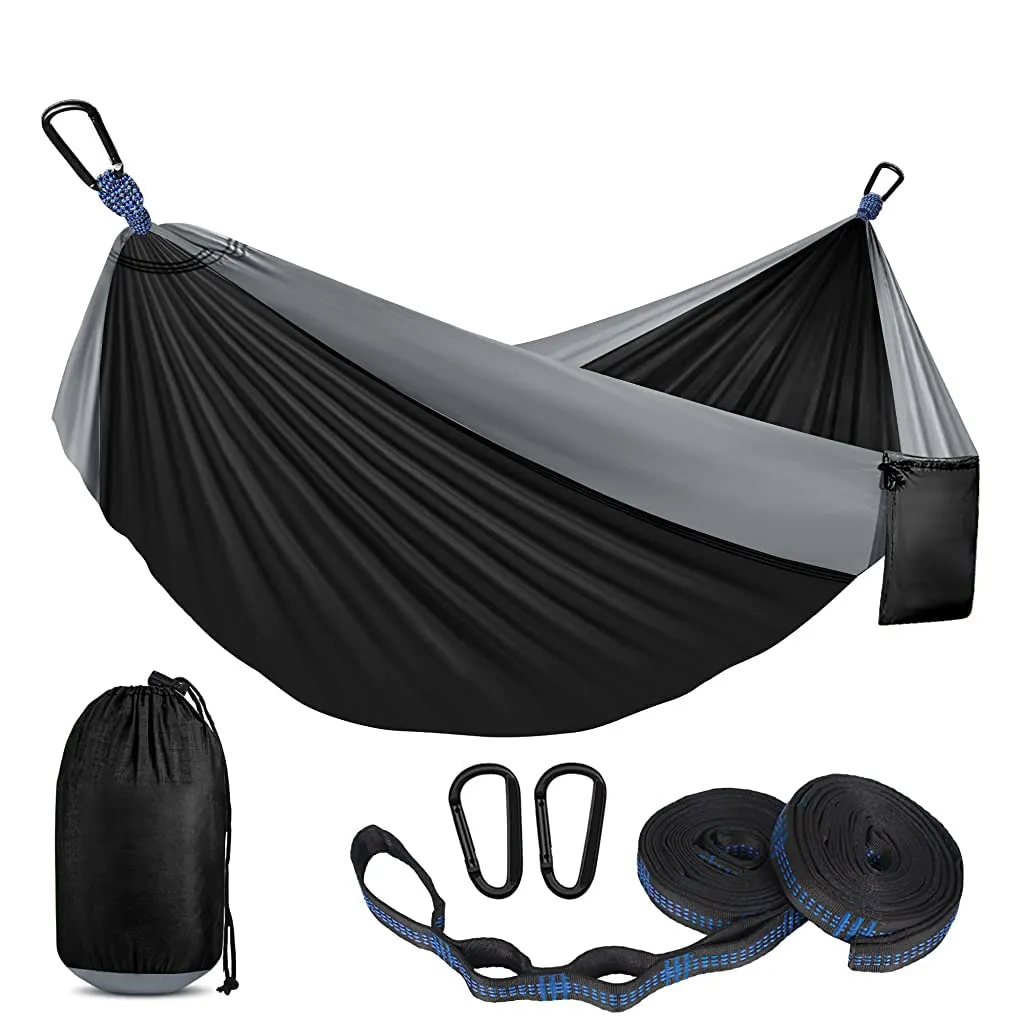 Supvox® Hammock for Camping Outdoor Activities with 2 Fixing Straps, Hammock Swing for Adults Kids, Portable Ultralight Nylon Hammock for Travel Beach Trekking, Maximum 200kg Load (275 x 140cm, Black)