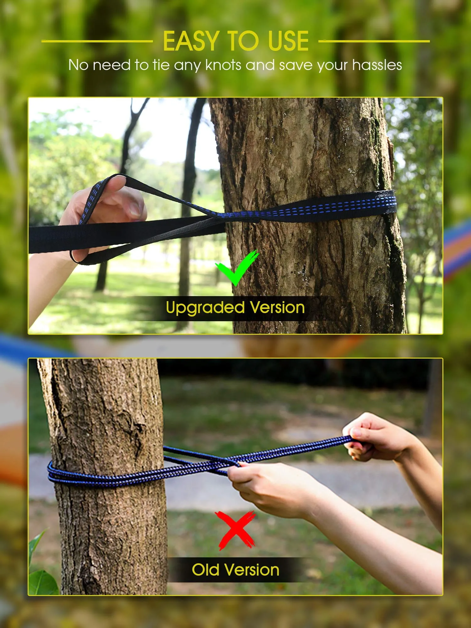 Supvox® Hammock for Camping Outdoor Activities with 2 Fixing Straps, Hammock Swing for Adults Kids, Portable Ultralight Nylon Hammock for Travel Beach Trekking, Maximum 200kg Load (275 x 140cm, Black)