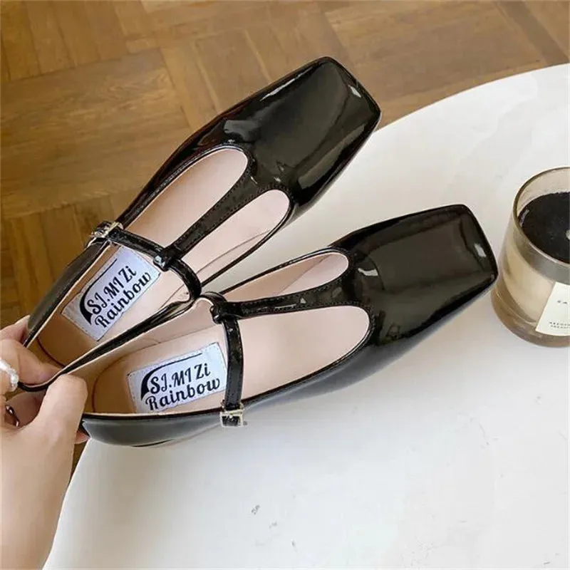 TAVIMART  -  New Square Toe Candy Color Mary Jane Patent Leather Shallow Mouth Flat Women's Shoes Casual T-Buckle Flats Ladies Shoes Zapatos