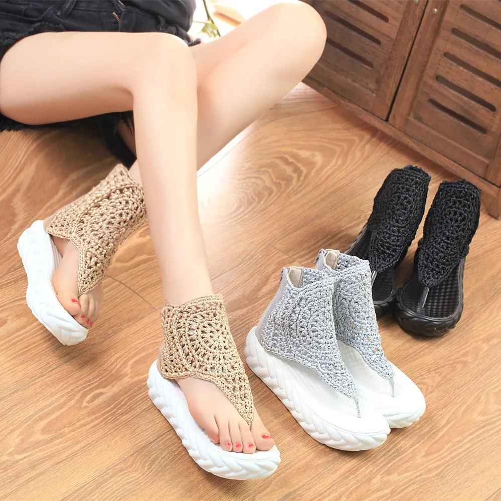 Thick-Bottomed Muffin High-Top Casual Retro Clip Toe Shoes