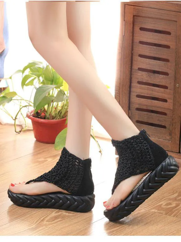 Thick-Bottomed Muffin High-Top Casual Retro Clip Toe Shoes