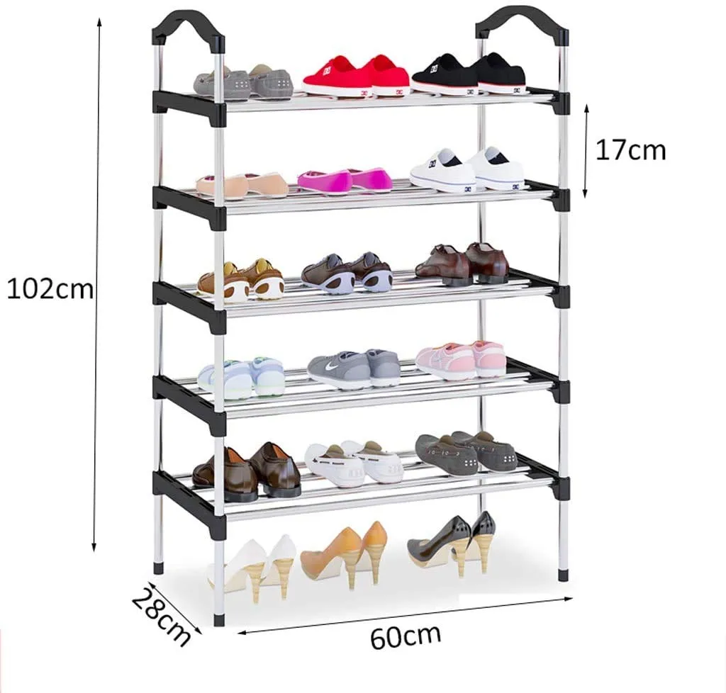 Three Secondz Portable Metal Multi-Layer Foot Shoemaker Shoes Storage Shelf Home Organizer Door Shoe Storage Cabinet Shelf Home Furniture - 5 Layered (Black)