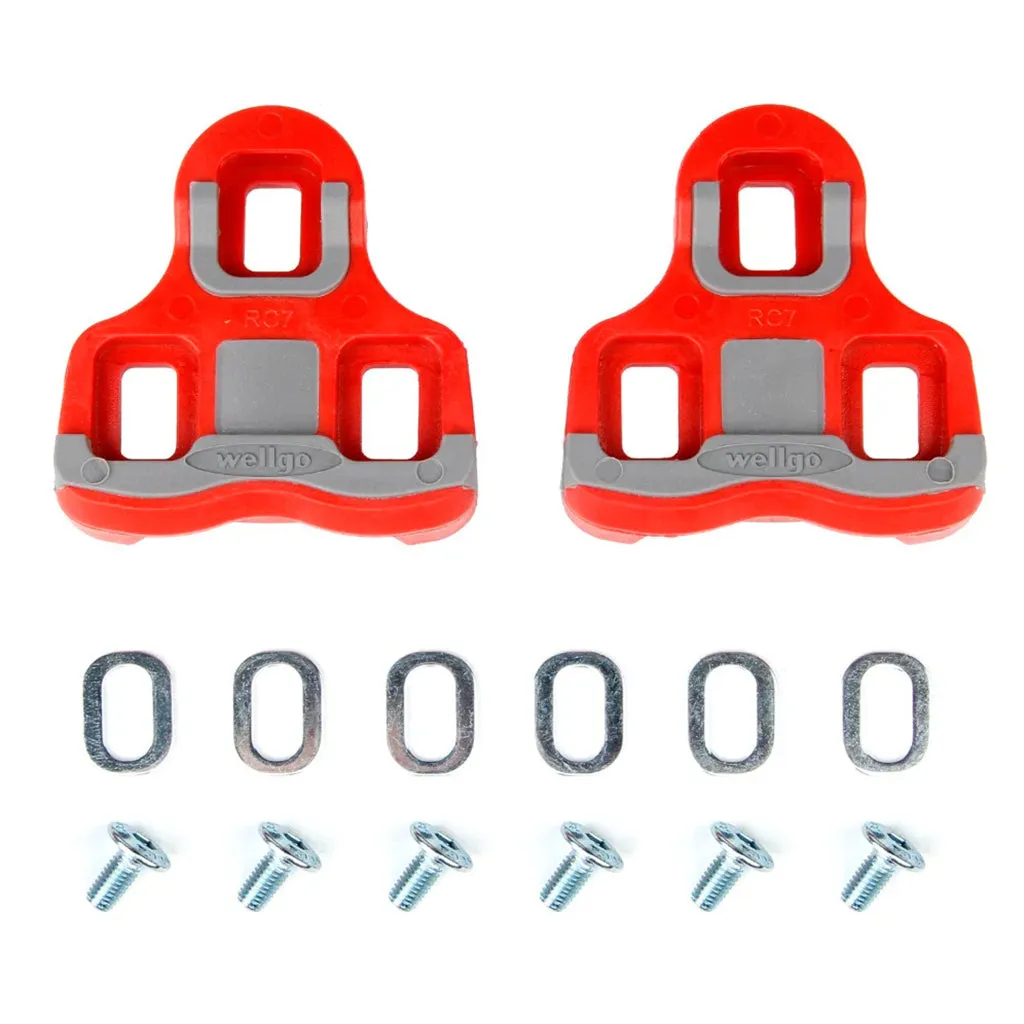 Wellgo Rc - 7B Cleat For Road Pedal - Keo Compatible , 6 Deg Float - Red/Grey