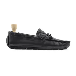 Wokof - Men's Black Hand Woven Calf Leather Driver Shoe