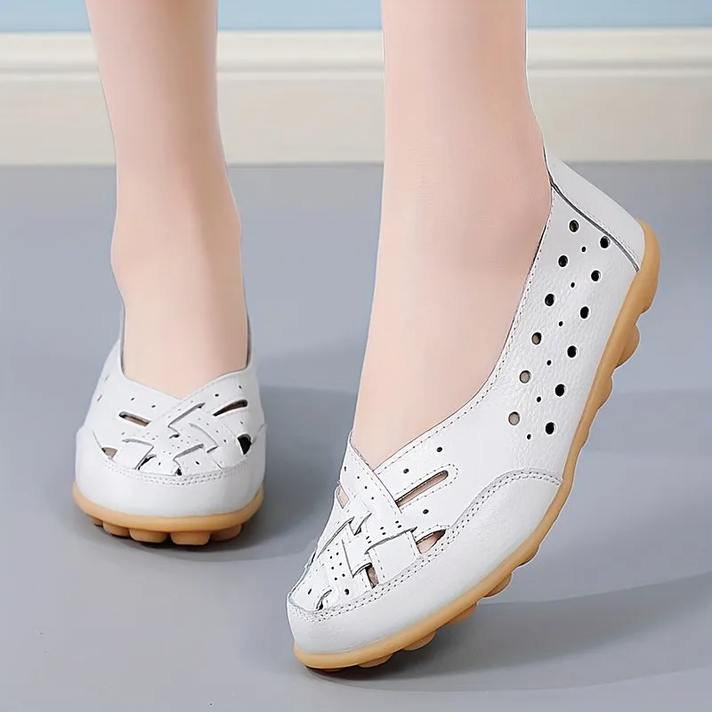 Women's Hollow Out Breathable Slip-On Flats, Casual All-Match Daily Shoes