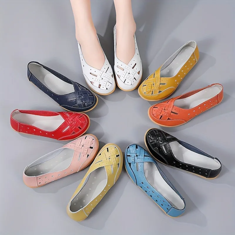 Women's Hollow Out Breathable Slip-On Flats, Casual All-Match Daily Shoes