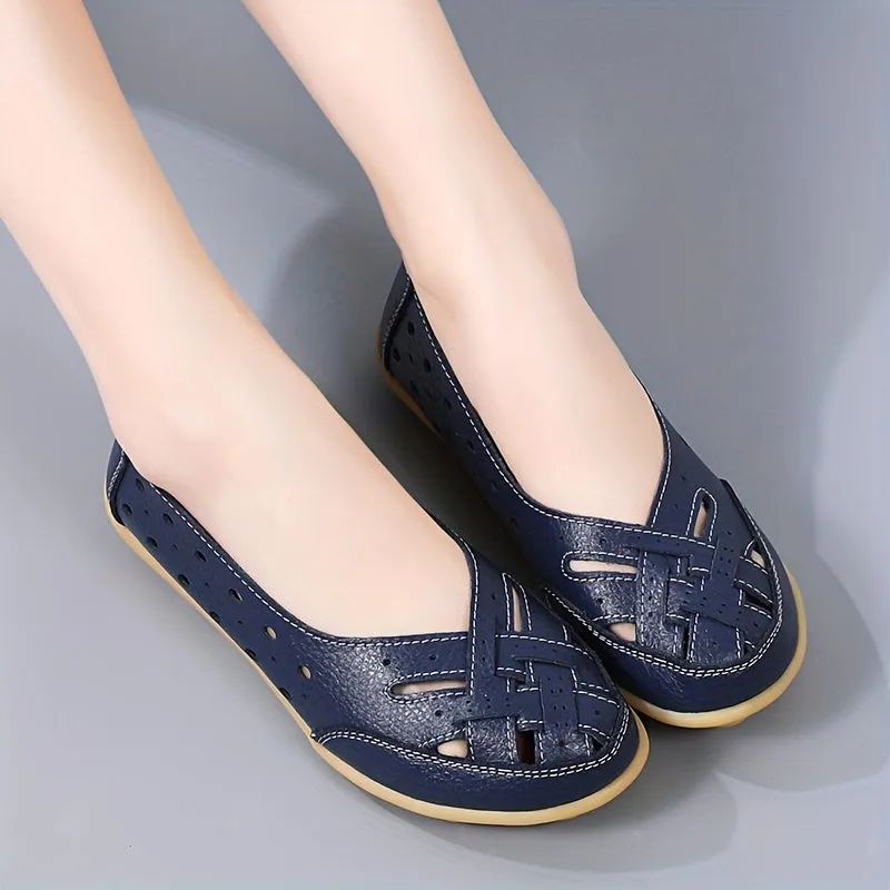 Women's Hollow Out Breathable Slip-On Flats, Casual All-Match Daily Shoes