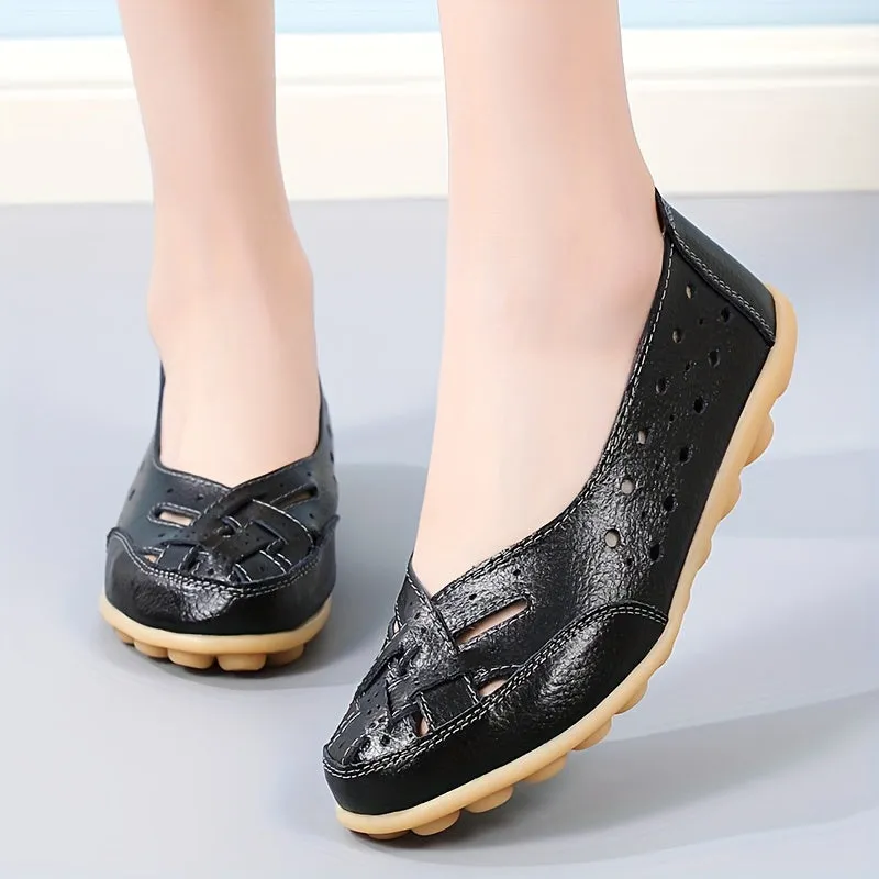 Women's Hollow Out Breathable Slip-On Flats, Casual All-Match Daily Shoes