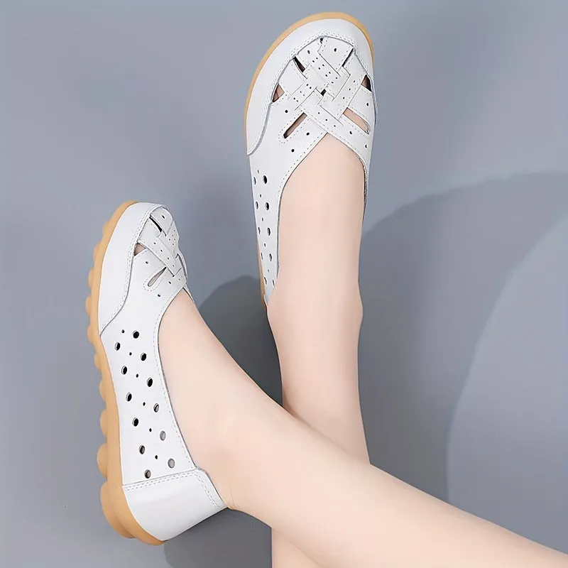 Women's Hollow Out Breathable Slip-On Flats, Casual All-Match Daily Shoes