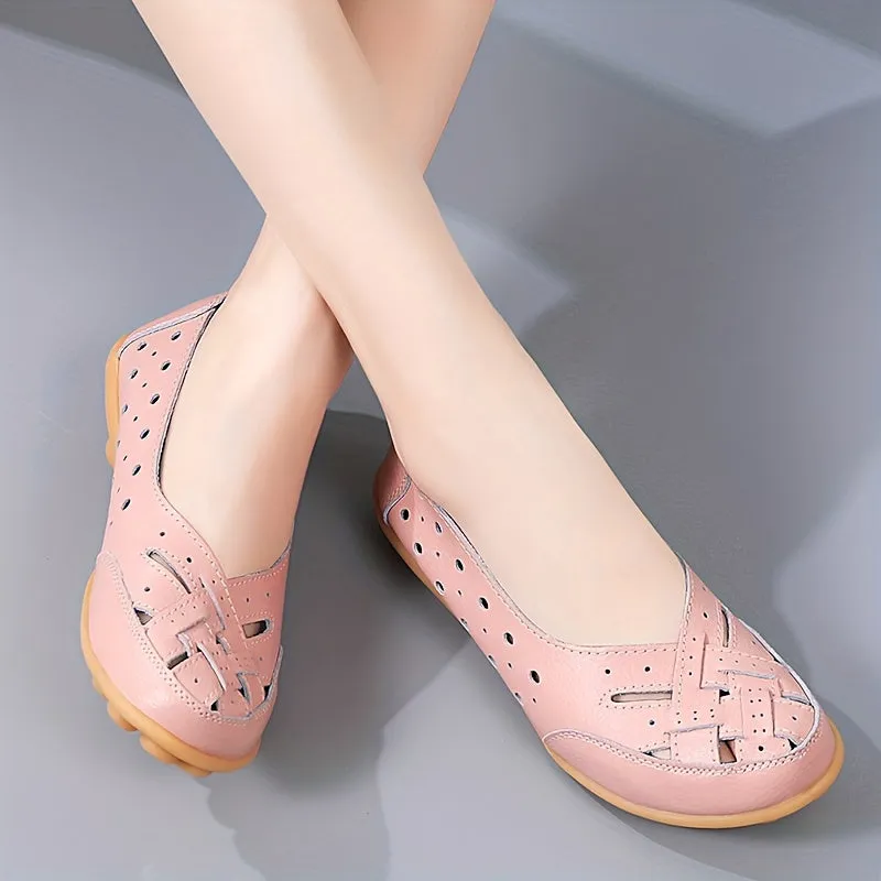 Women's Hollow Out Breathable Slip-On Flats, Casual All-Match Daily Shoes