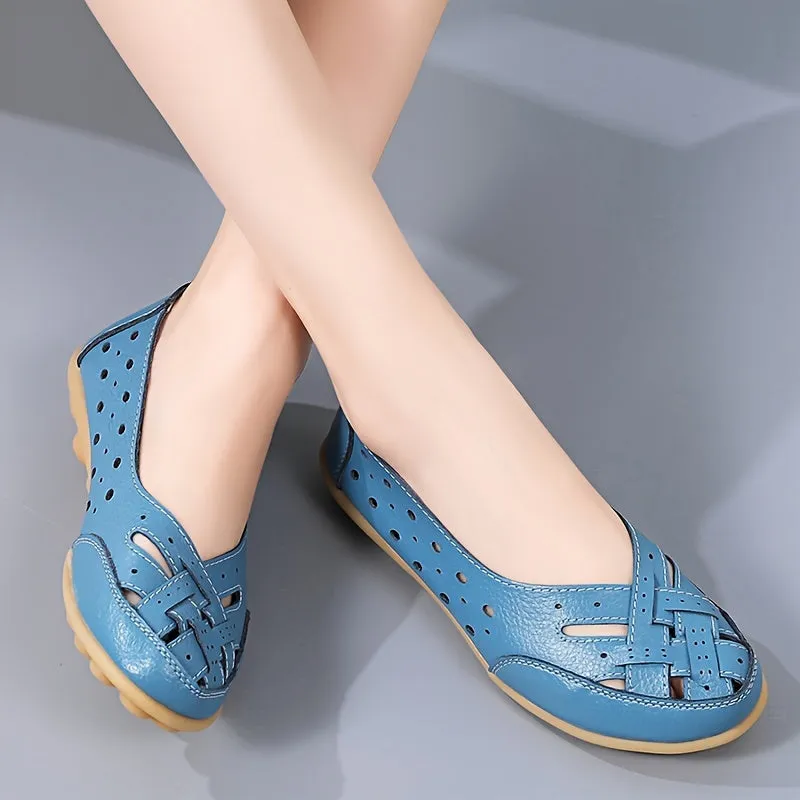 Women's Hollow Out Breathable Slip-On Flats, Casual All-Match Daily Shoes