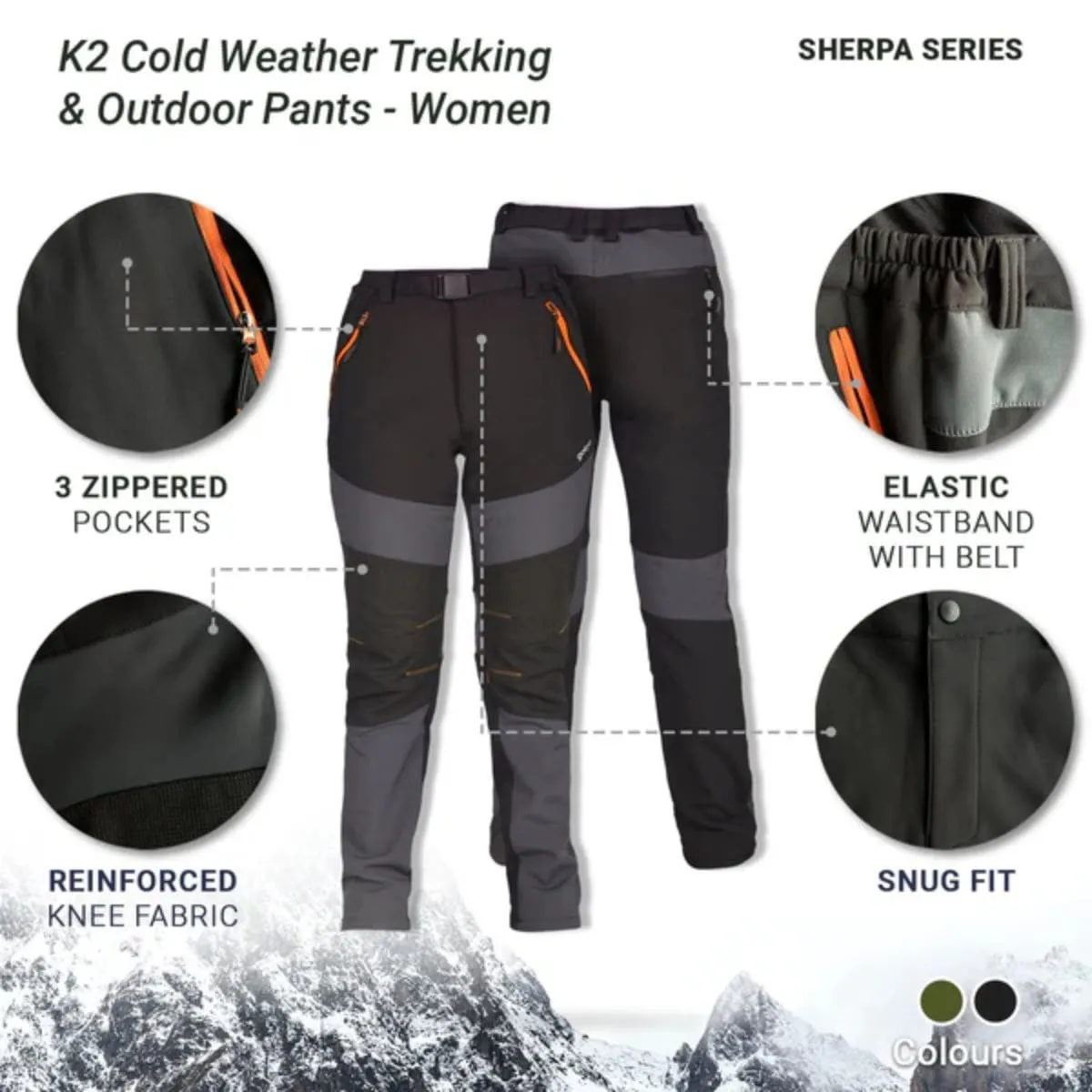 Women's K2 Cold Weather Trekking & Outdoor Pants - Sherpa Series - Olive