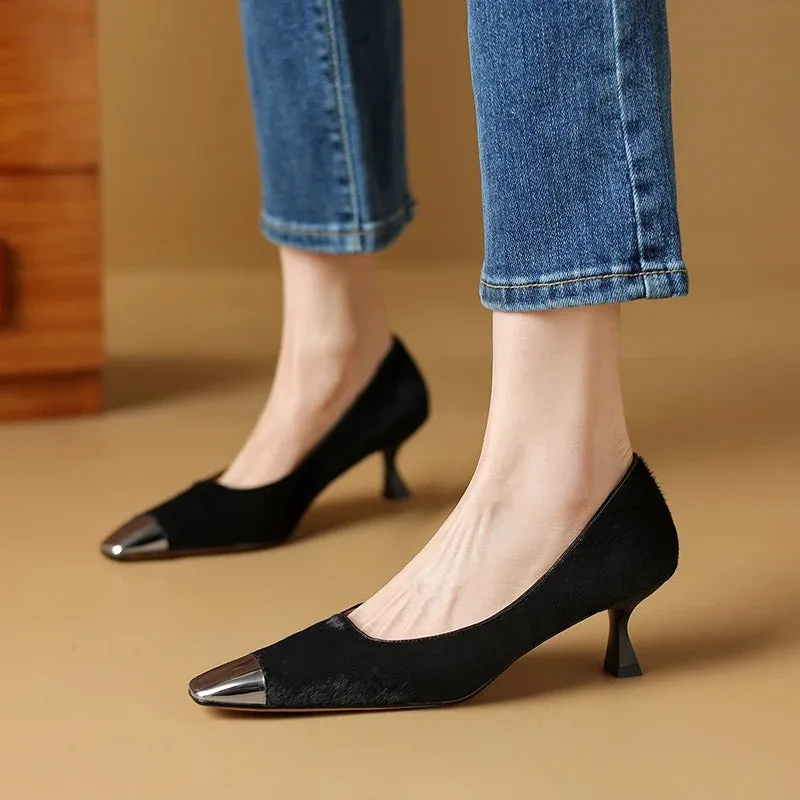 Women's Metal Toe Suede Pumps Shoes