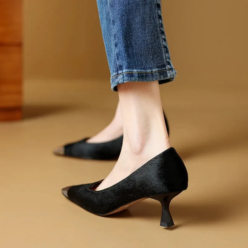 Women's Metal Toe Suede Pumps Shoes