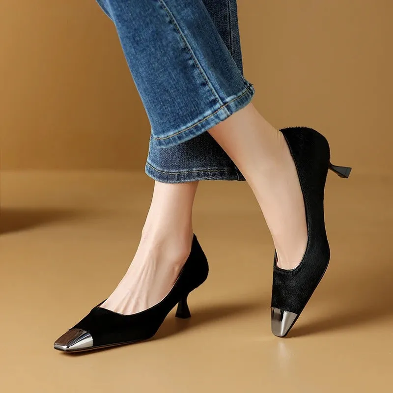 Women's Metal Toe Suede Pumps Shoes