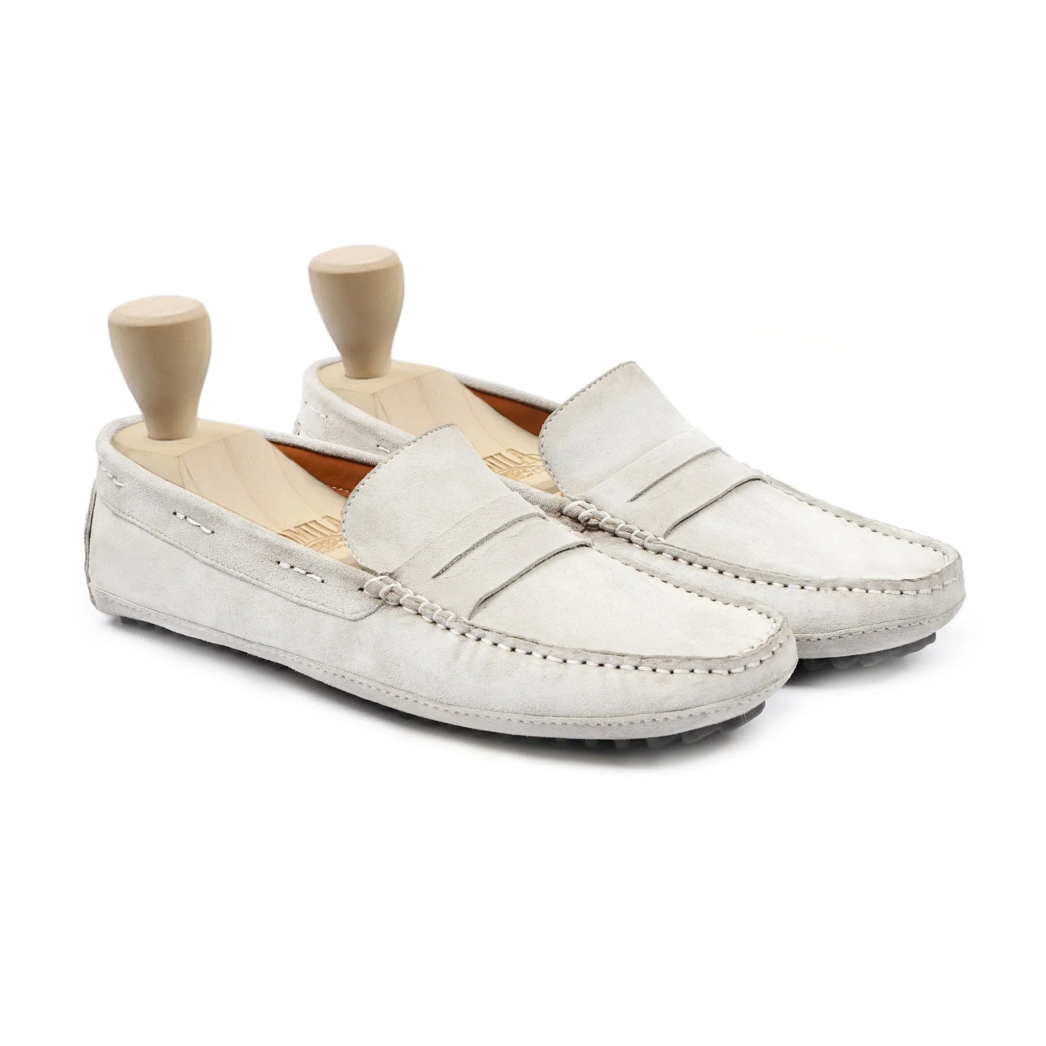 Youta - Men's White Kid Suede Driver Shoe